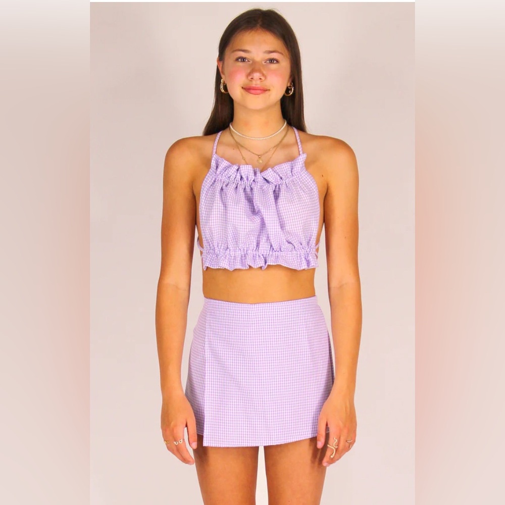 Purrr Melrose size S Backless Ruffle - Lavender Gingham